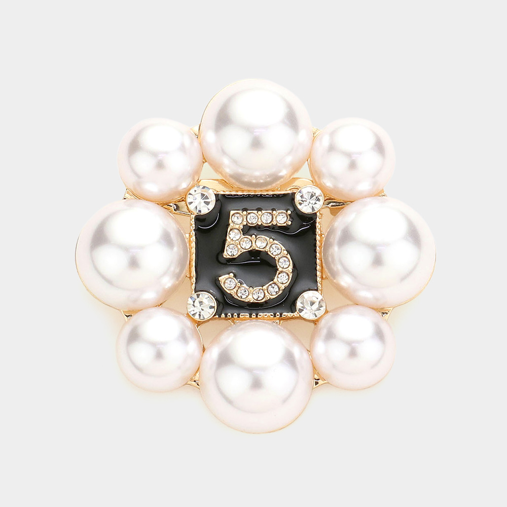 Signature Pearl Number Brooch