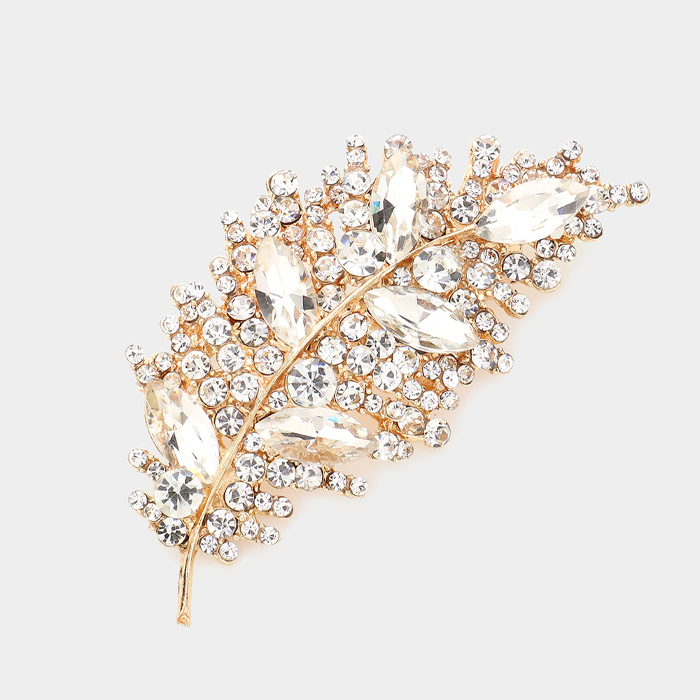 Luxe Crystal Leaf Brooch